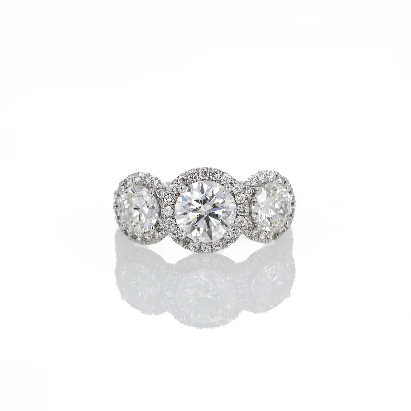 1.37 Carat Round Brilliant Diamond Three Stone Halo Ring