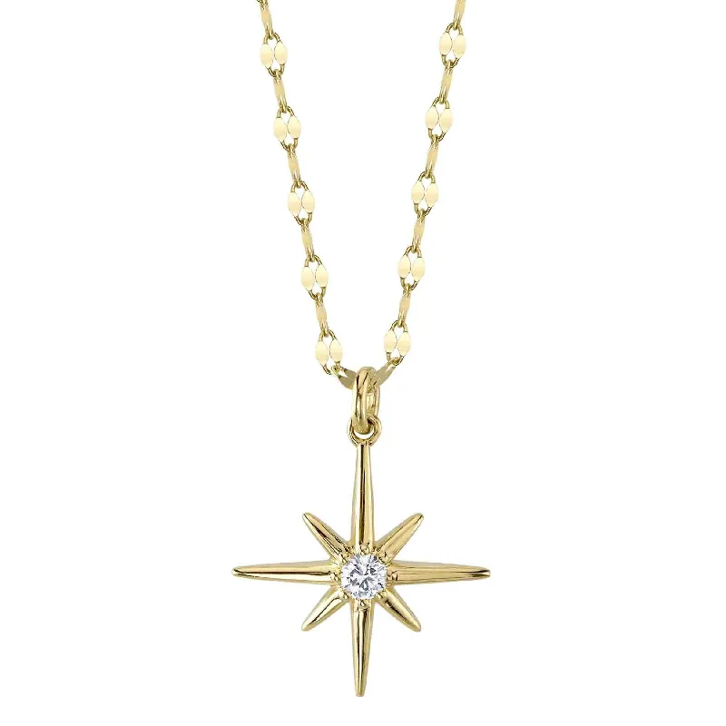 14K Gold 0.08 Carat Diamond North Star Pendant Necklace