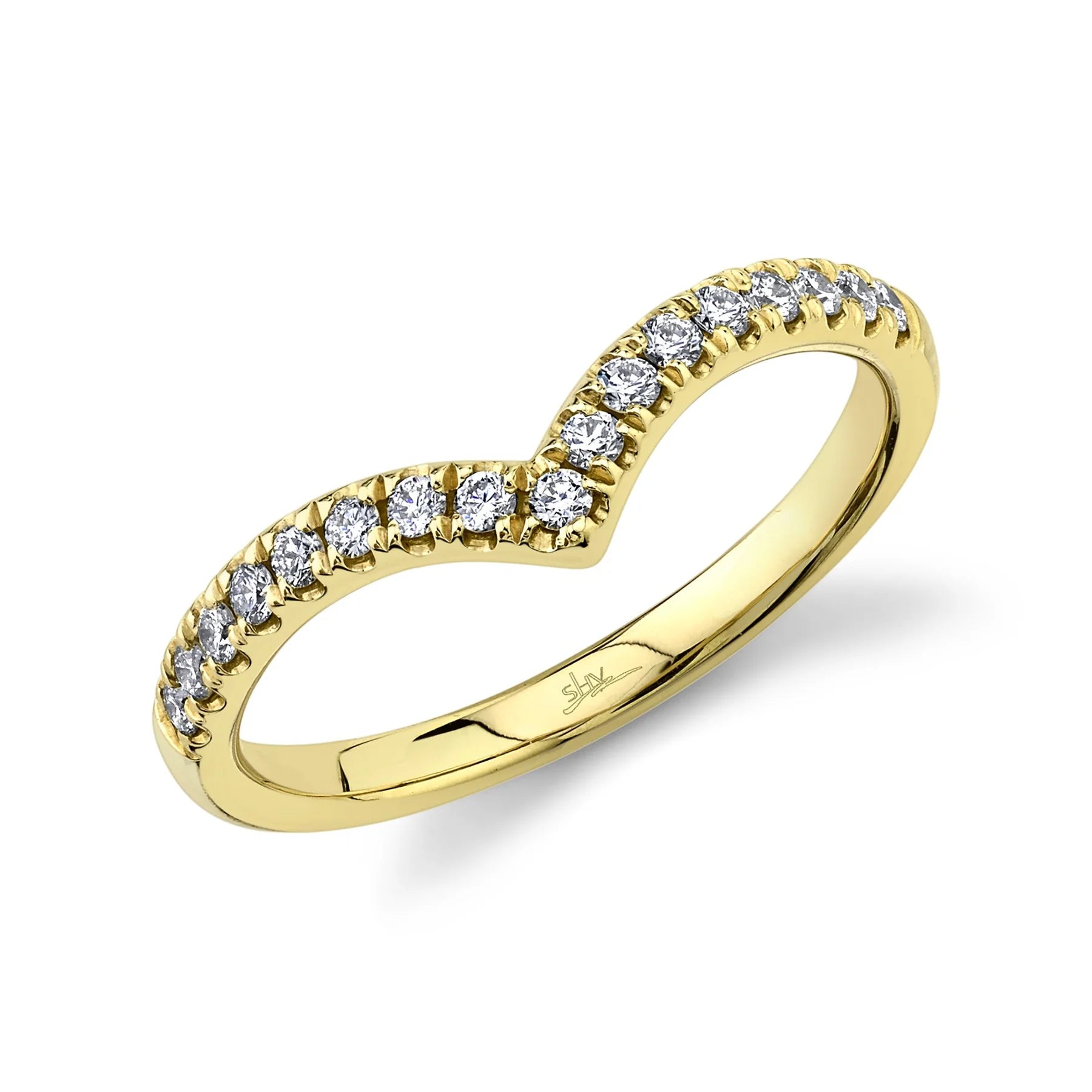 14K Gold 0.25 Carat Diamond V-Shape Contour Band