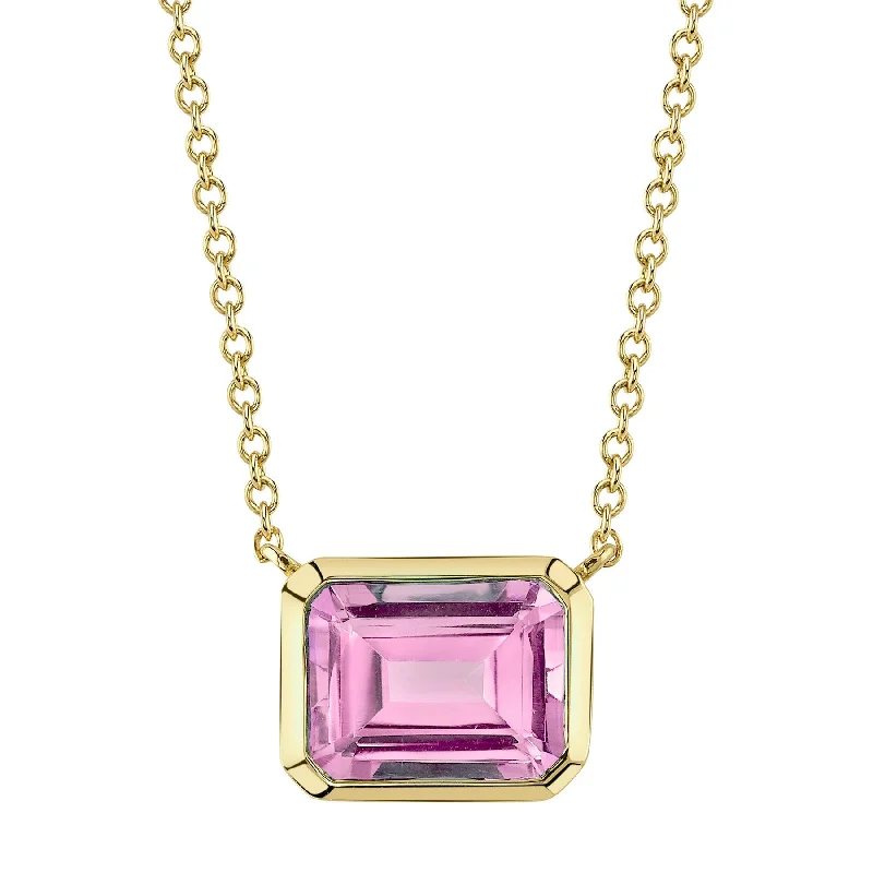 14K Gold 1.92 Carat Pink Topaz Bezel Pendant Necklace