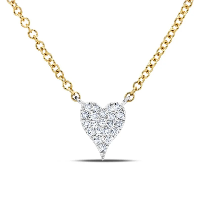 14K Gold Two-Tone Mini Diamond Pave Heart Pendant Necklace