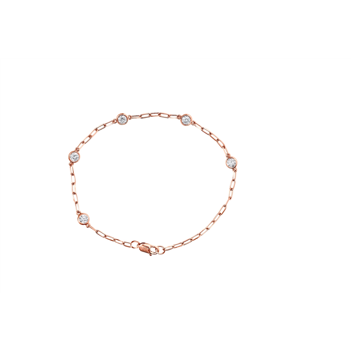 14K Rose Gold Paperclip Diamond Station Bracelet