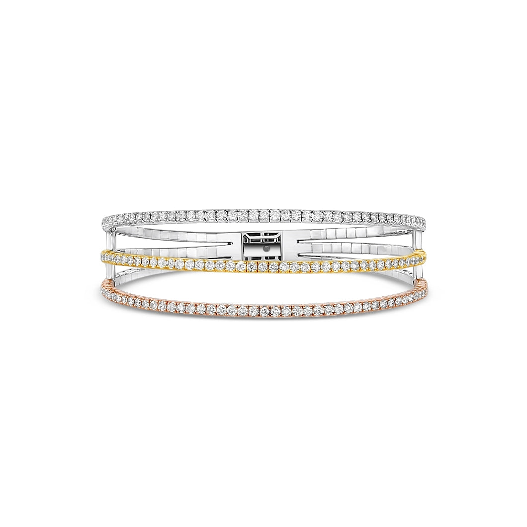 14K Tri Gold Diamond Clasped Bangle Bracelet