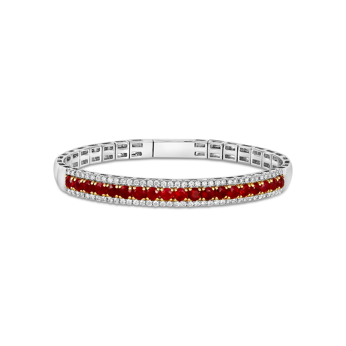 14K White and Yellow Gold Ruby and Diamond Wide Bracelet