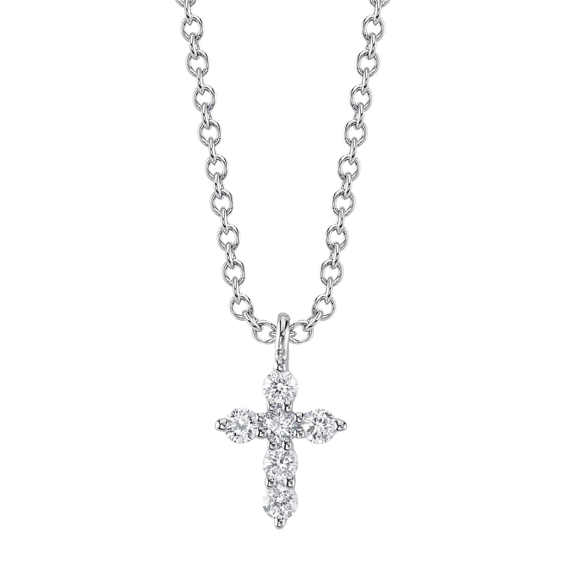 14K Gold 0.10 Carat Diamond Mini Cross Pendant Necklace