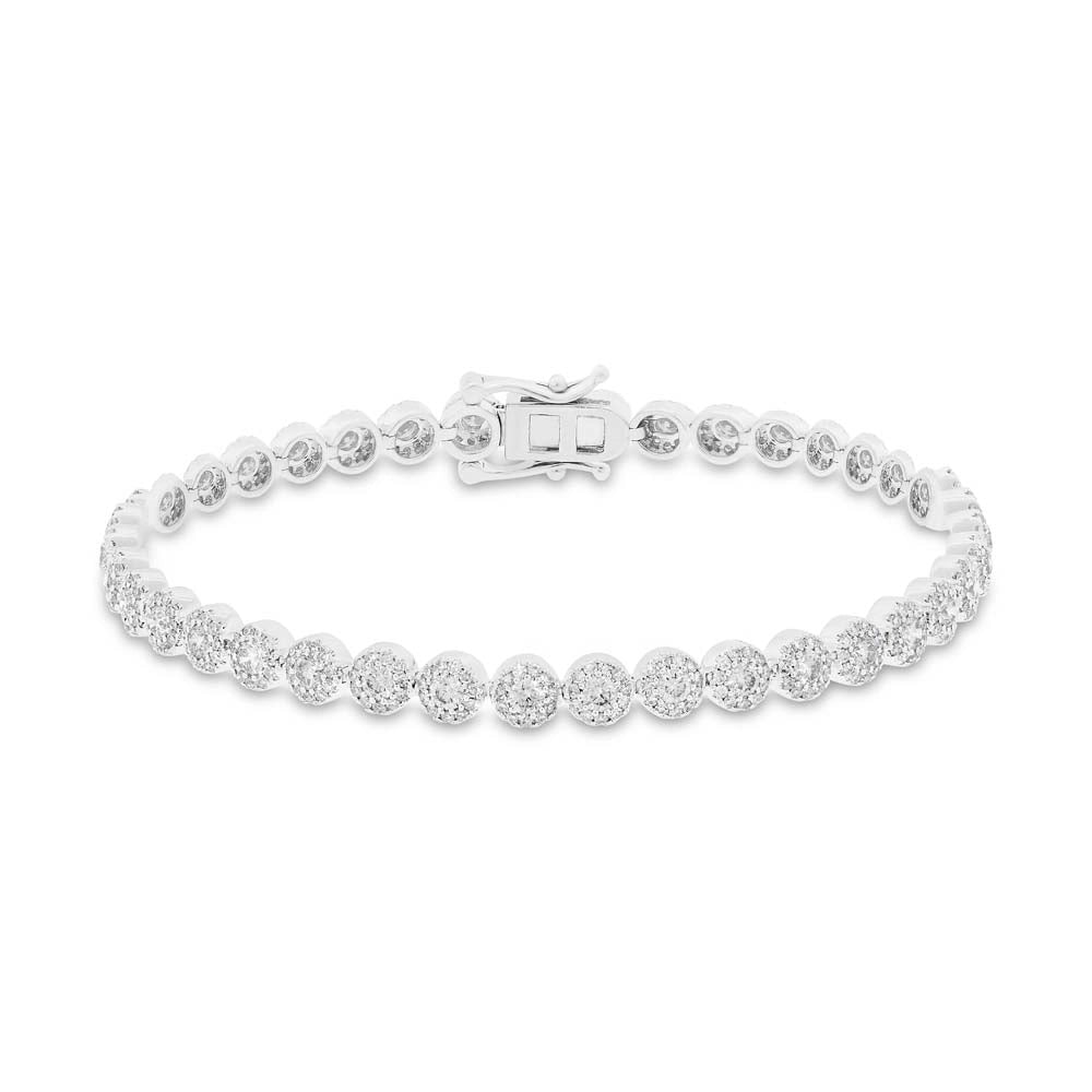 14K White Gold Cluster Diamond Station Bracelet