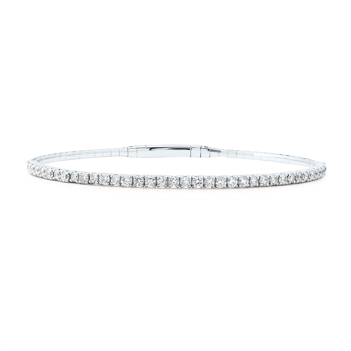 14K White Gold Diamond Tennis Style Flexible Bangle Bracelet