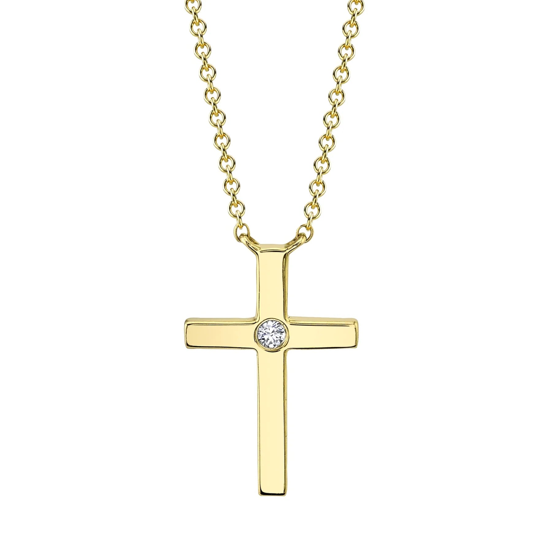 14K Yellow Gold 0.03 Carat Diamond Cross Pendant Necklace