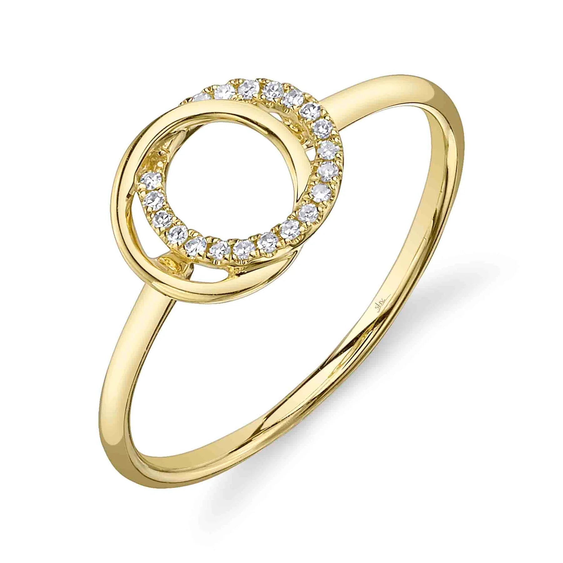 14K Gold 0.07 Carat Diamond Love Knot Circle Ring