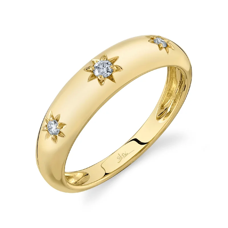 14K Yellow Gold 0.09 Carat Diamond Starburst Gypsy Ring