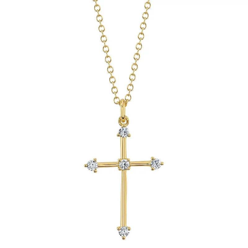 14K Yellow Gold 0.13 Carat Diamond Cross Pendant Necklace