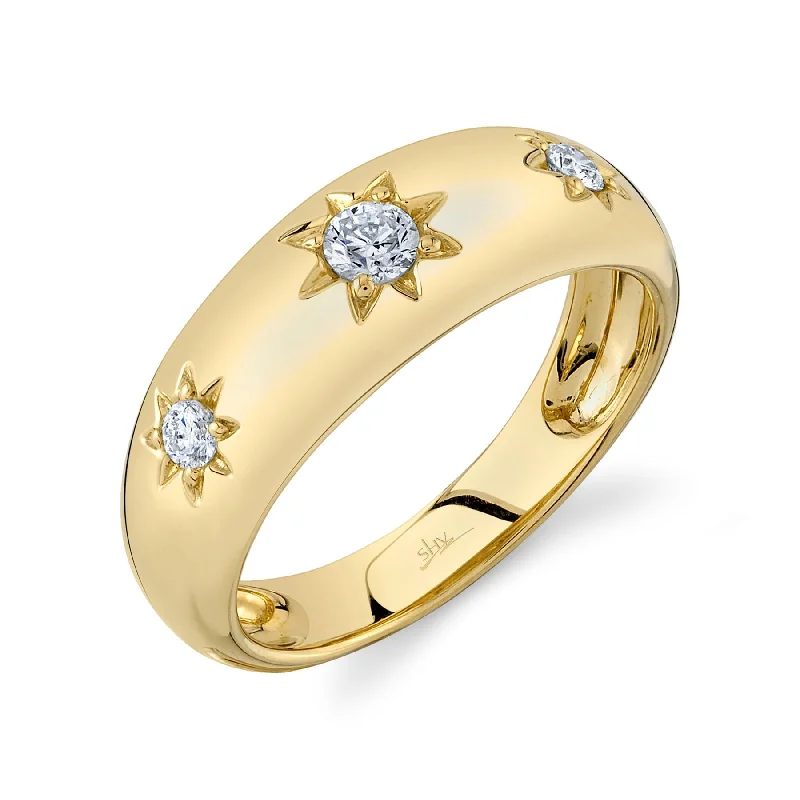 14K Yellow Gold 0.23 Carat Diamond Starburst Gypsy Ring