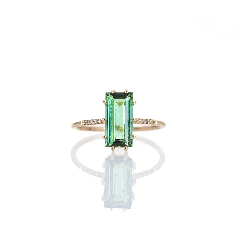 14K Yellow Gold 2 Carat Natural Tourmaline Diamond Ring