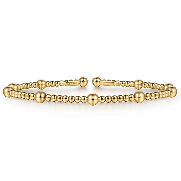 14K Yellow Gold Bujukan Bead Thin Cuff Bracelet