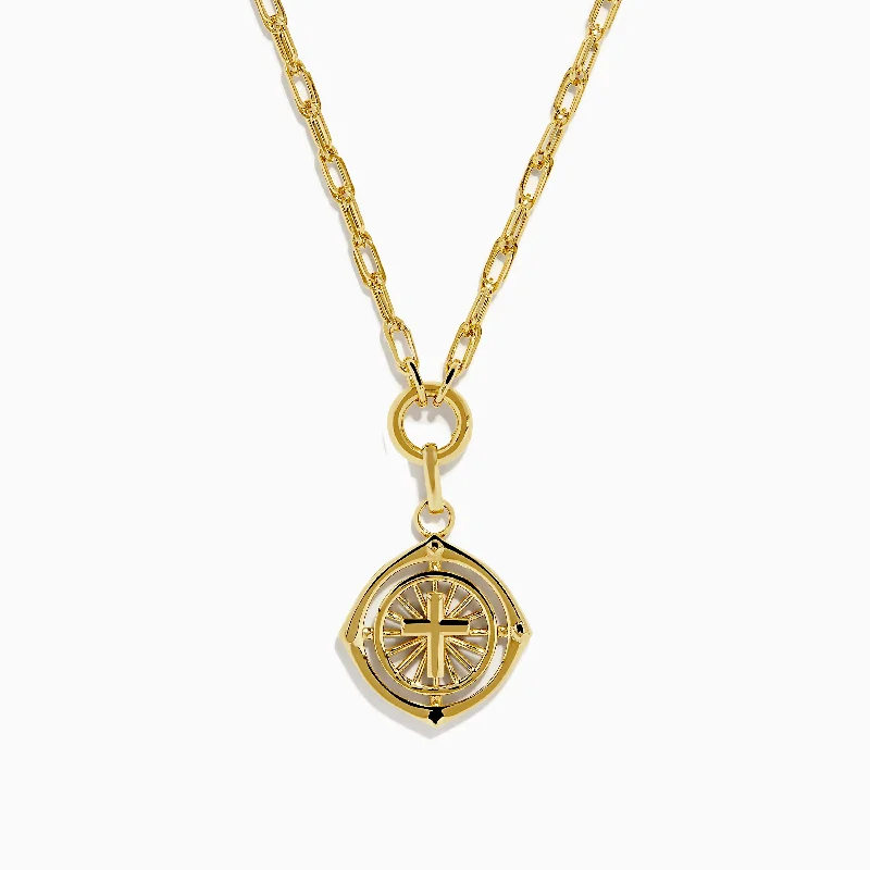 14K Yellow Gold Cross Pendant Chain Necklace