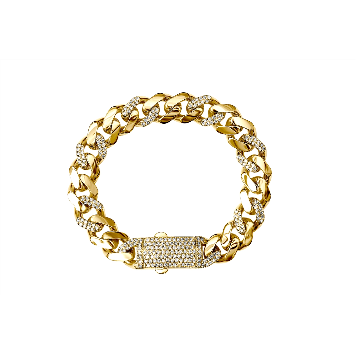 14K Yellow Gold Cuban Link Diamond Bracelet