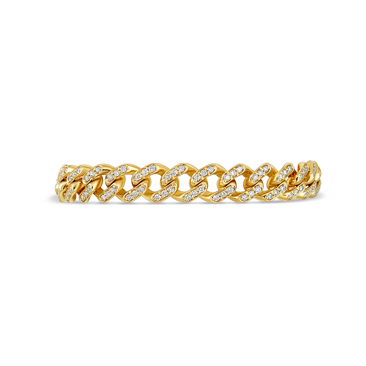 14K Yellow Gold Diamond Curb Link Bracelet with Pave Diamond Clasp