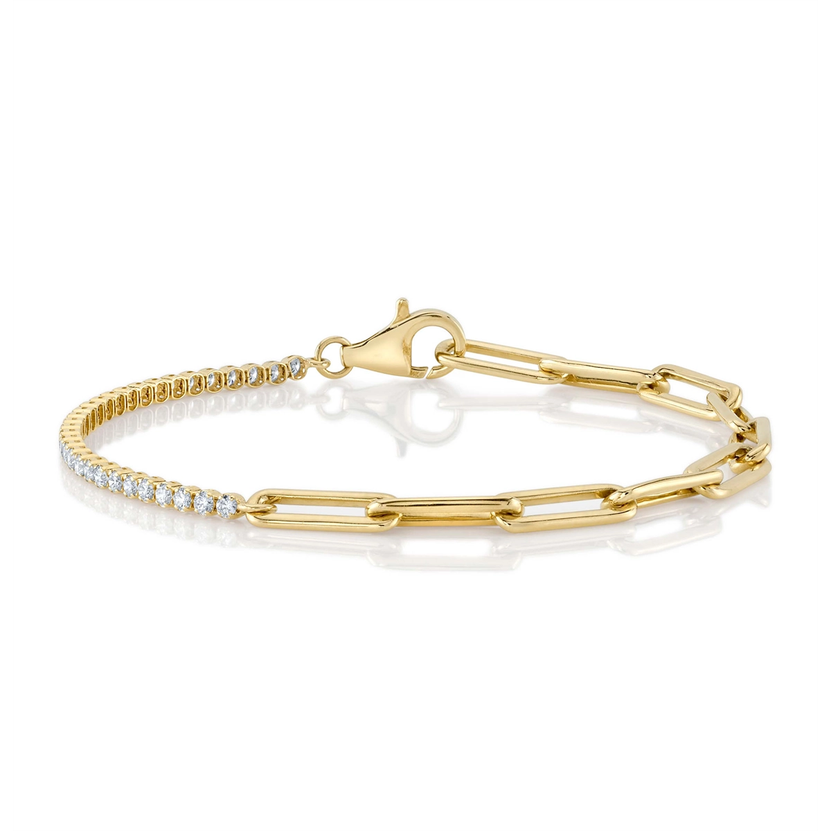 14K Yellow Gold Diamond Paperclip Link Bracelet