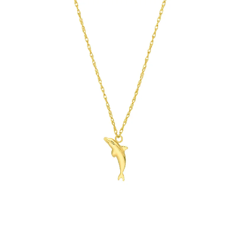 14K Yellow Gold Dolphin Pendant Necklace