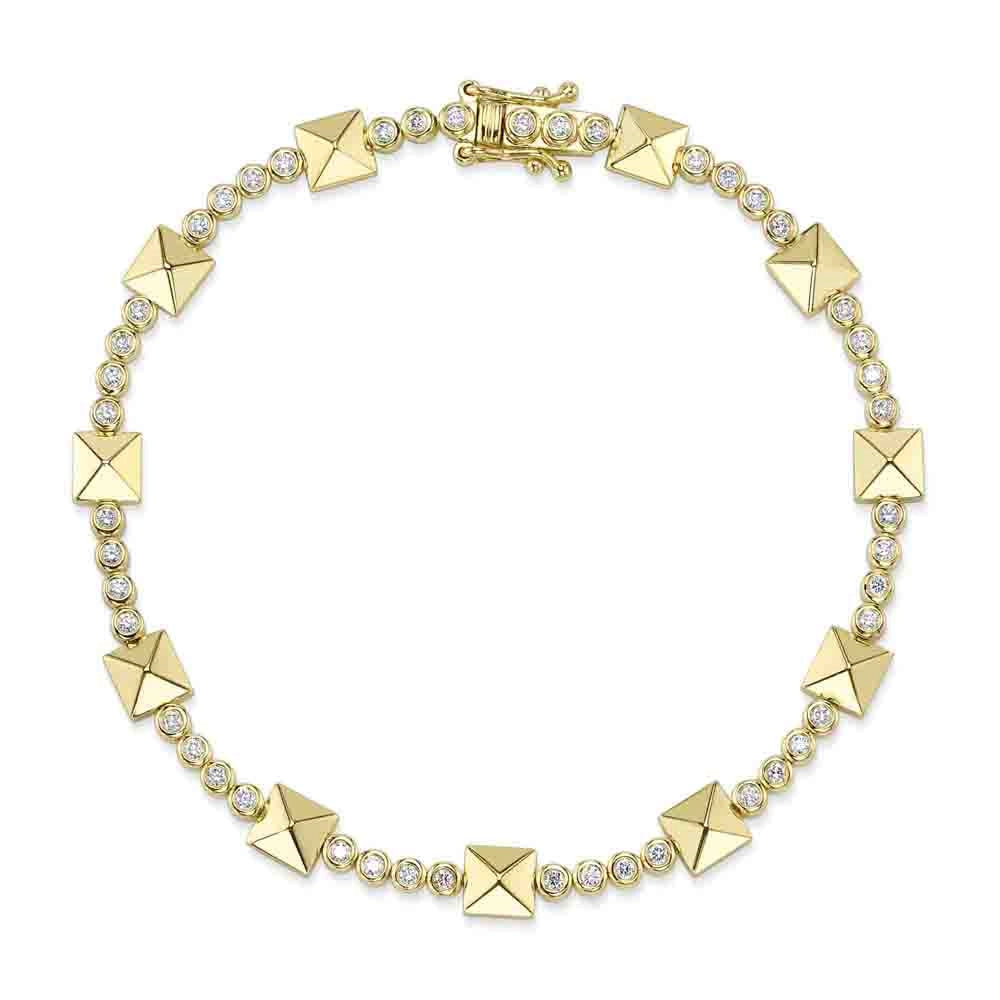 14K Yellow Gold Geo Pyramid and Bezel Set Diamond Bracelet