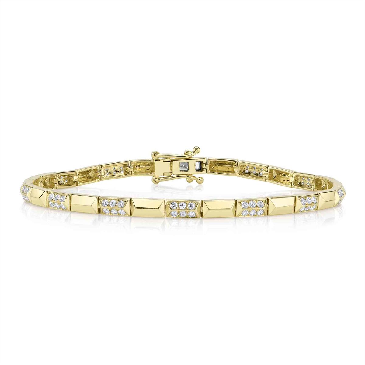 14K Yellow Gold Geo Rectangular and Diamond Bracelet