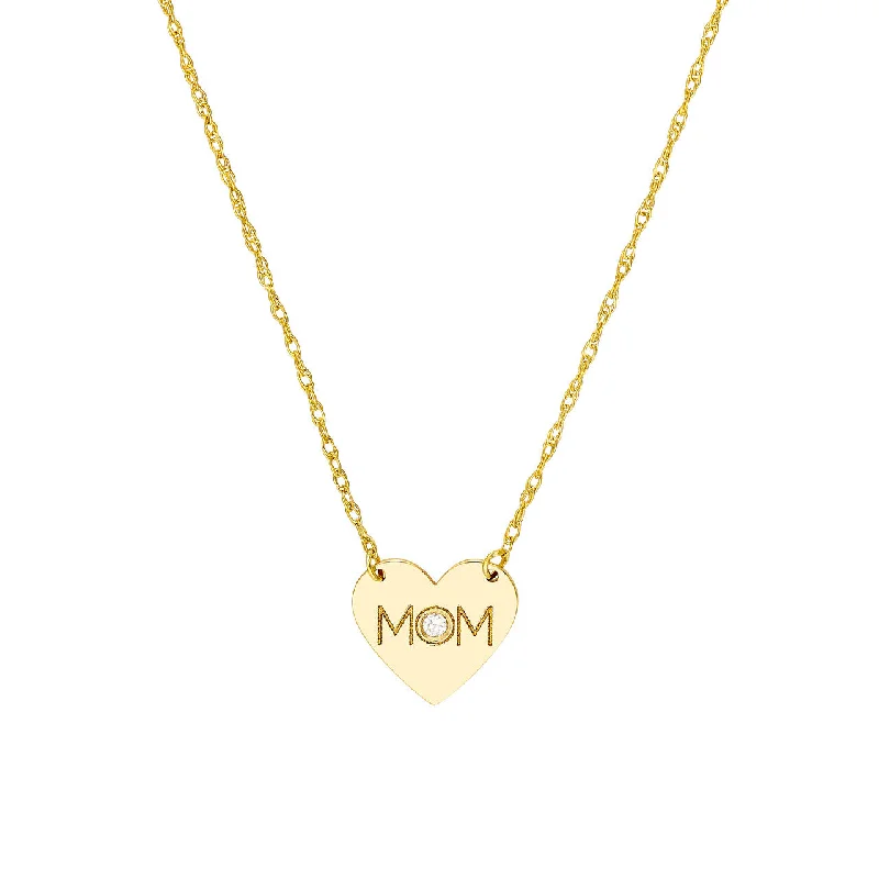 14K Yellow Gold Mom Diamond Pendant Necklace