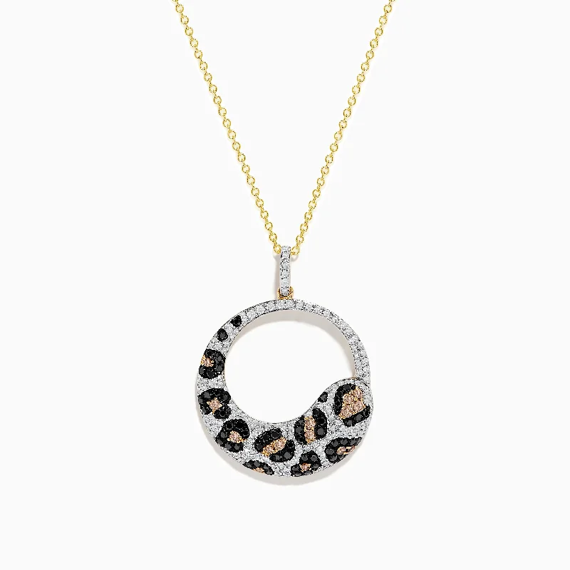 14K Yellow Gold Multi Color Diamond Panther Print Pendant