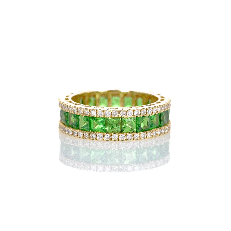 14K Yellow Gold Tsavorite Garnet Diamond Eternity Band