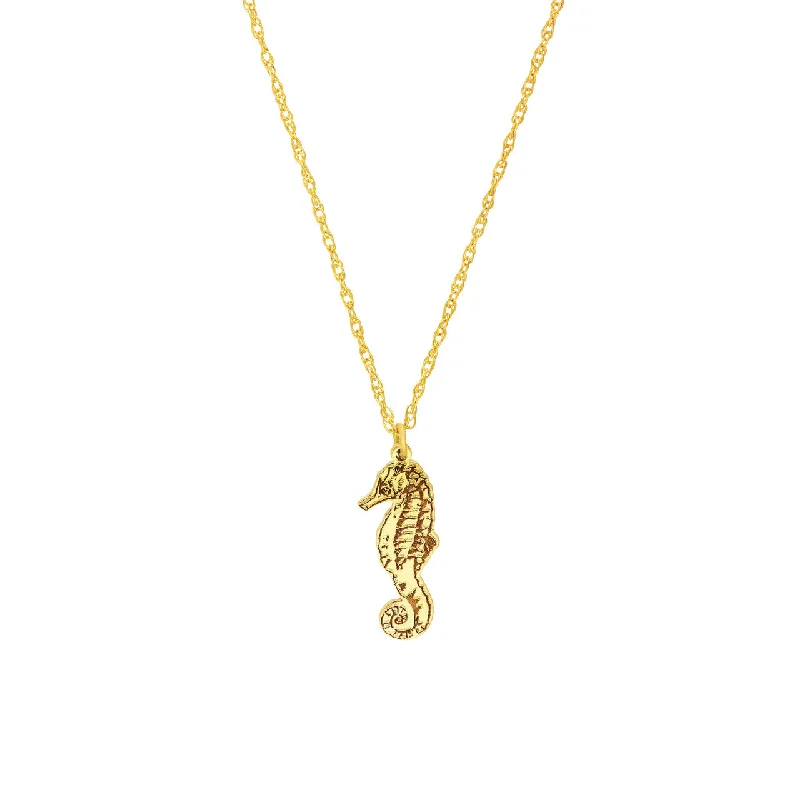 14K Yellow Gold Seahorse Pendant Necklace