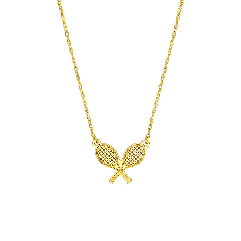 14K Yellow Gold Tennis Racquets Pendant Necklace