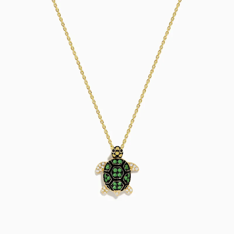 14K Yellow Gold Tsavorite Yellow Sapphire and Diamond Turtle Pendant