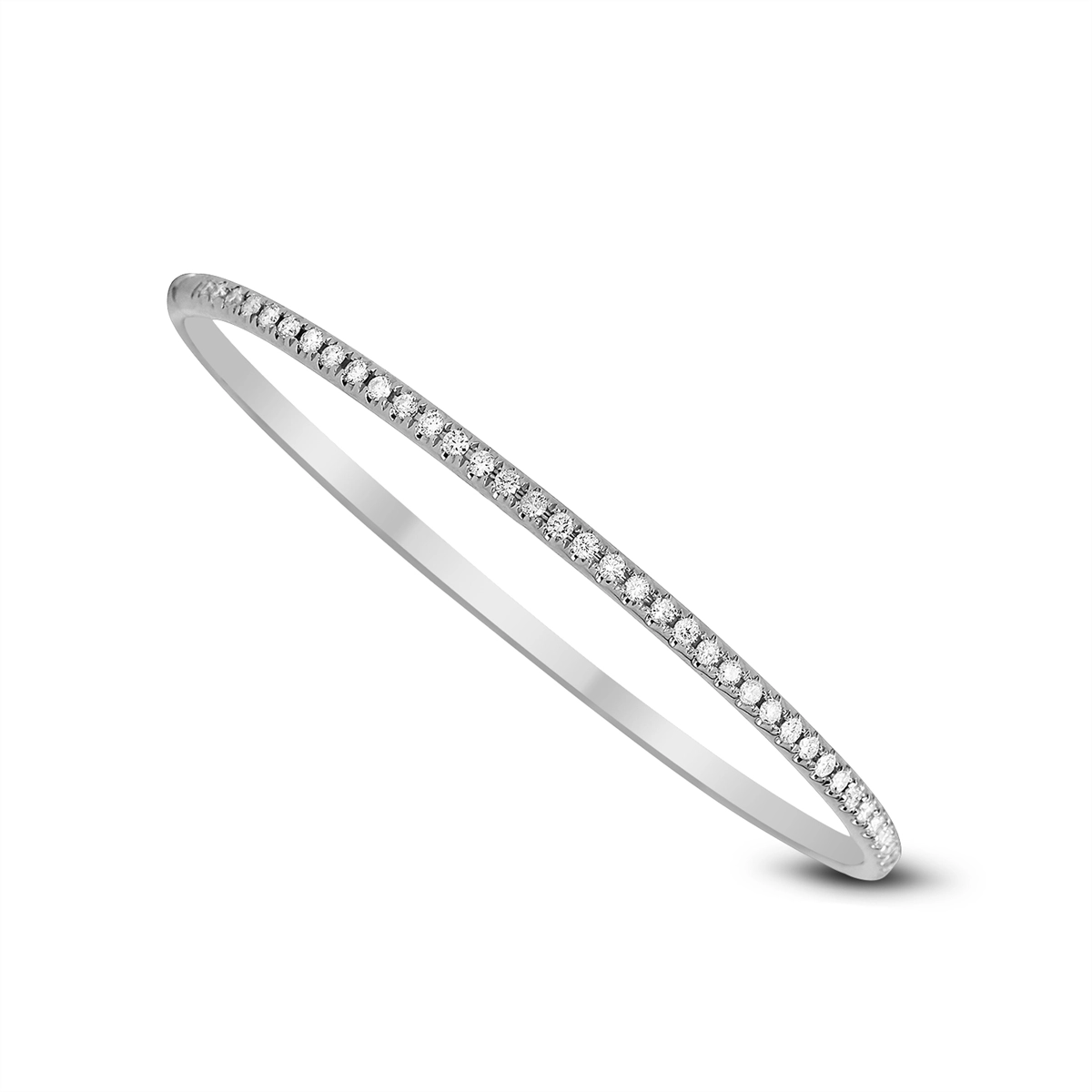 18K White Gold Diamond Bangle Bracelet, Prong Set