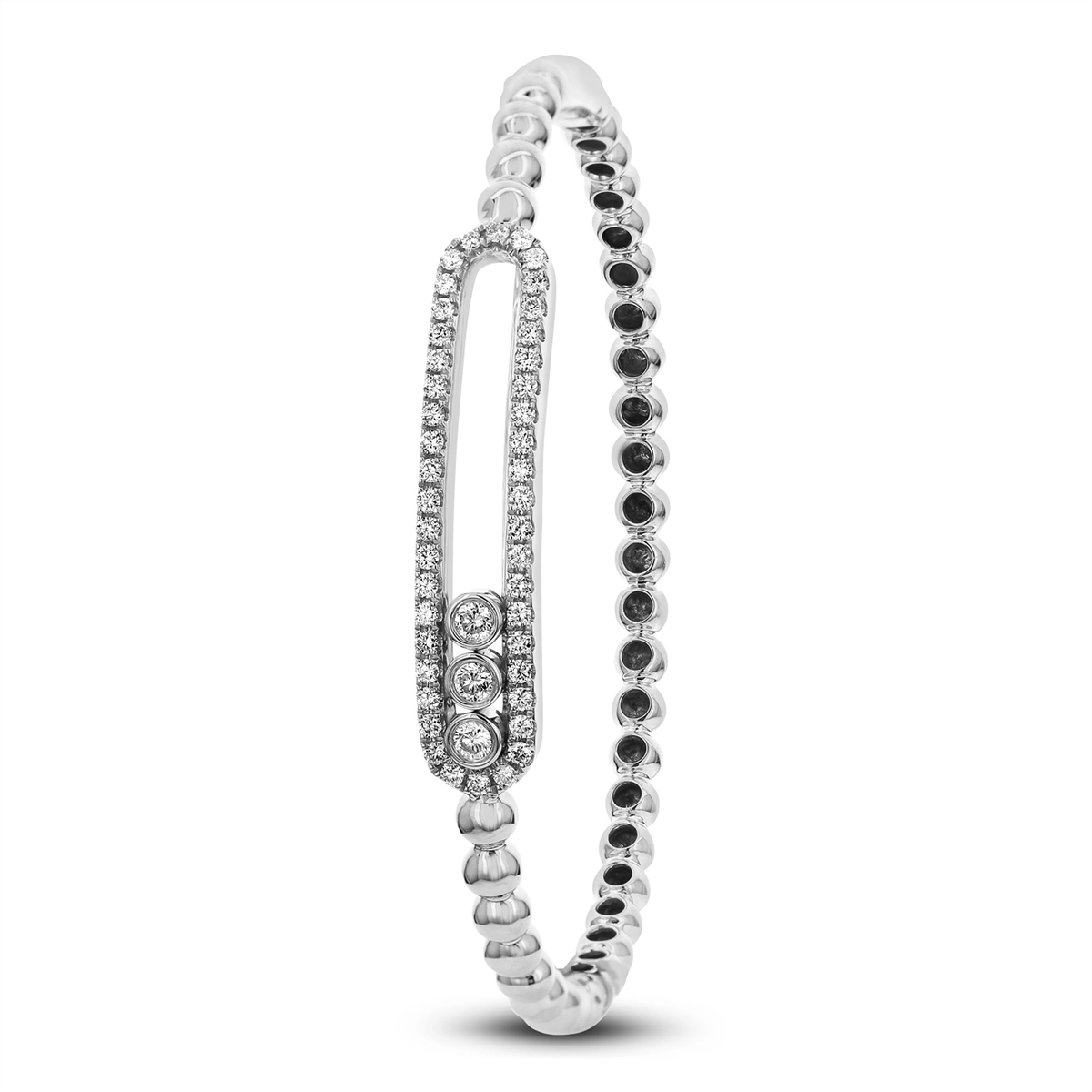 18K White Gold Diamond Sliding Bangle Bracelet