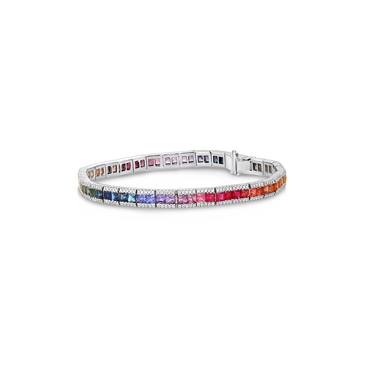 18K White Gold Rainbow Sapphire Tennis Bracelet