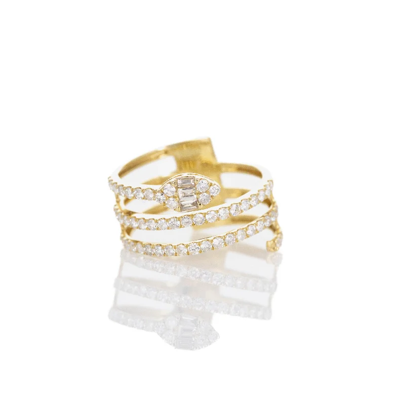 18K Yellow Gold 1 Carat Diamond Snake Wrap Ring