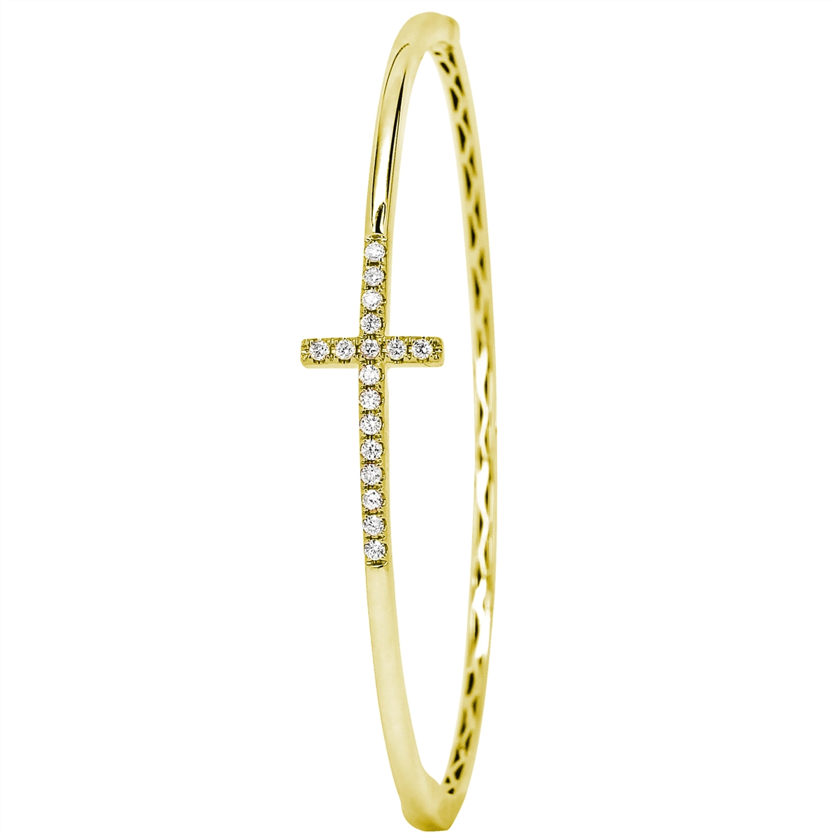 18K Yellow Gold Diamond Cross Bangle Bracelet