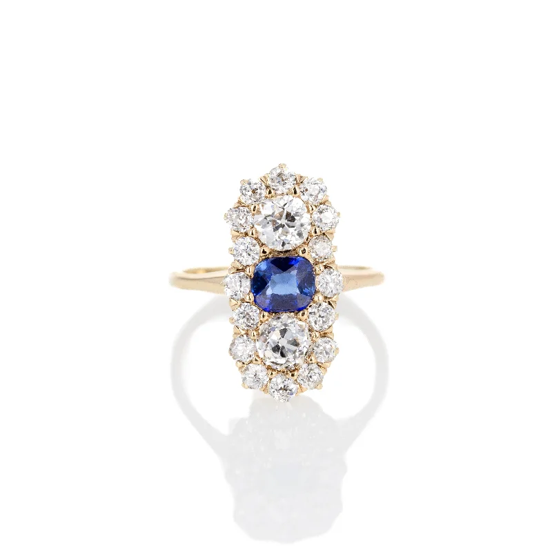 Antique Victorian 14K Yellow Gold 0.95 Carat Sapphire Old European Diamond Ring