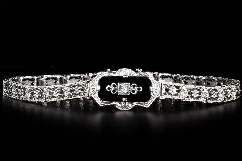 Art Deco Belais 10K White Gold Diamond Filigree Bracelet