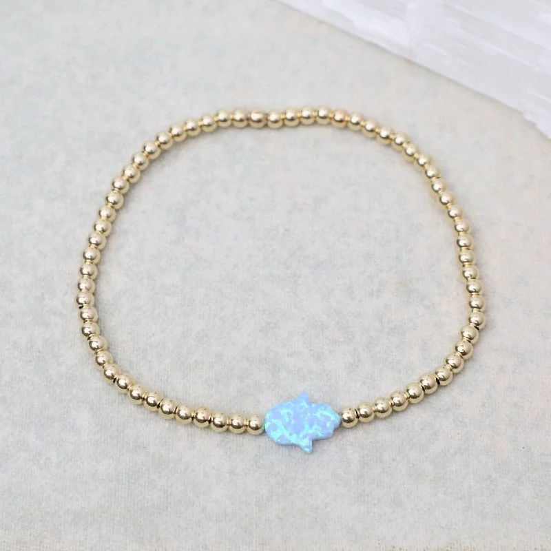 Blue Opal Hamsa Gold Filled Ball Bracelet