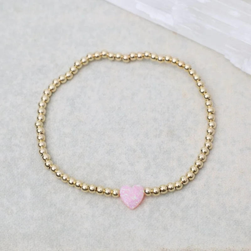 Pink Opal Heart Gold Filled Ball Bracelet