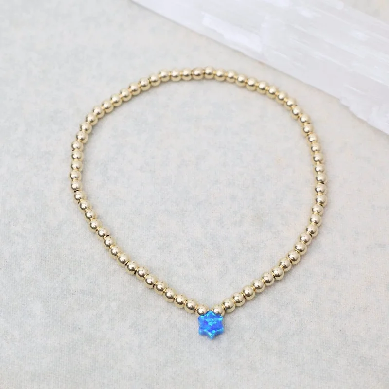 Blue Opal Star of David Gold Filled Ball Bracelet