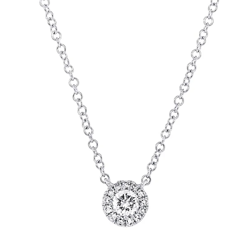 Center Of My World 14K White Gold Round Shape Diamond Halo Pendant with a 14K White Gold Cable Link Necklace (0.17ctw)