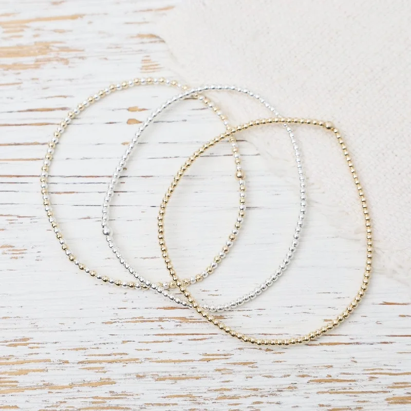 2mm Classic Ball Bracelet in Silver, Gold, or Two Tone