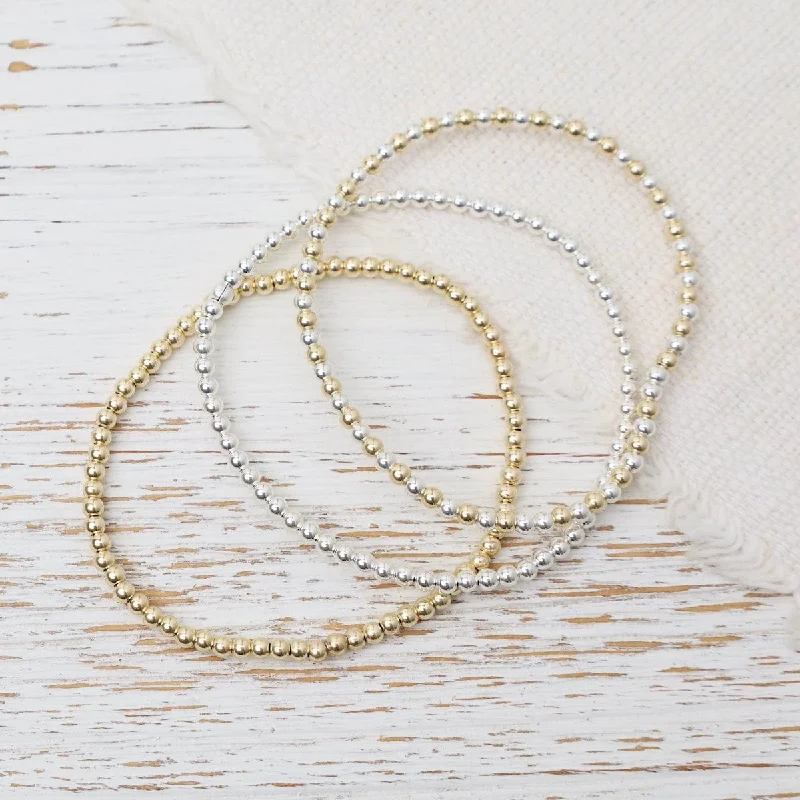 3mm Classic Ball Bracelet in Silver, Gold, or Two Tone