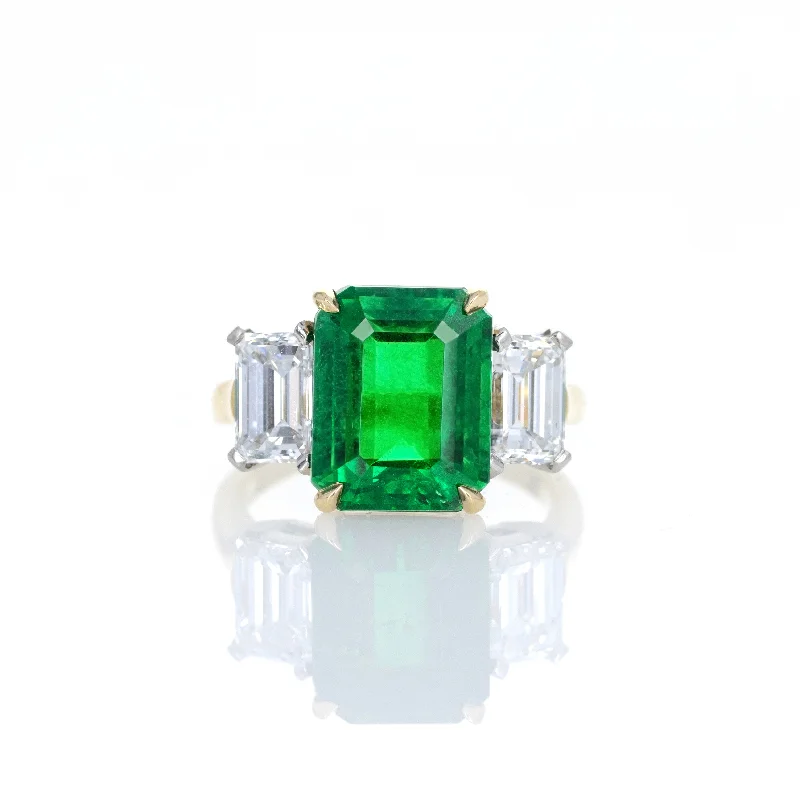 5.62 Carat Zambian Emerald Diamond Three Stone Ring AGL Certified