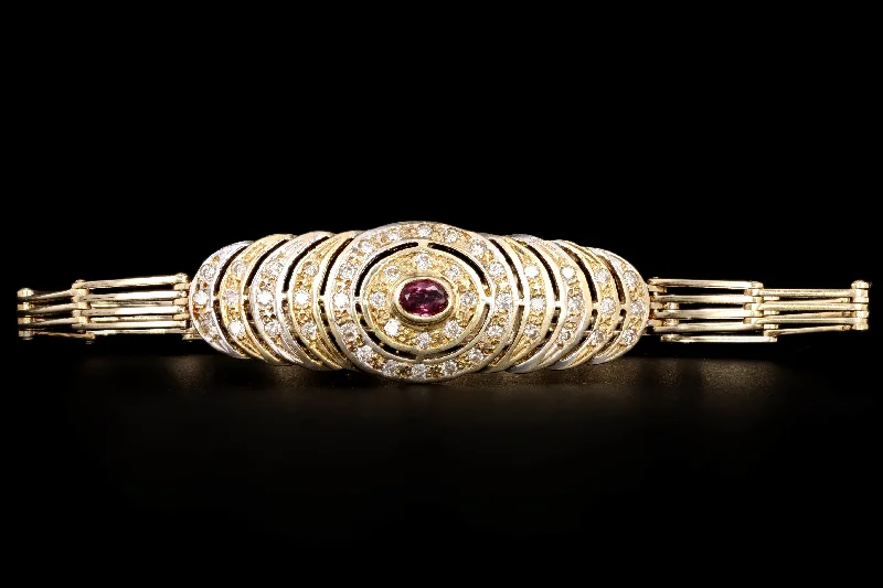 Vintage 14K Yellow Gold .25 Carat Oval Ruby & Diamond Bracelet