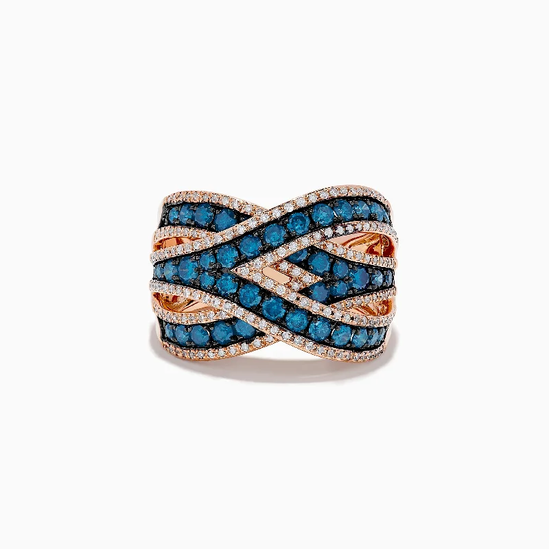 14K Rose Gold Blue Diamond Crossover Ring