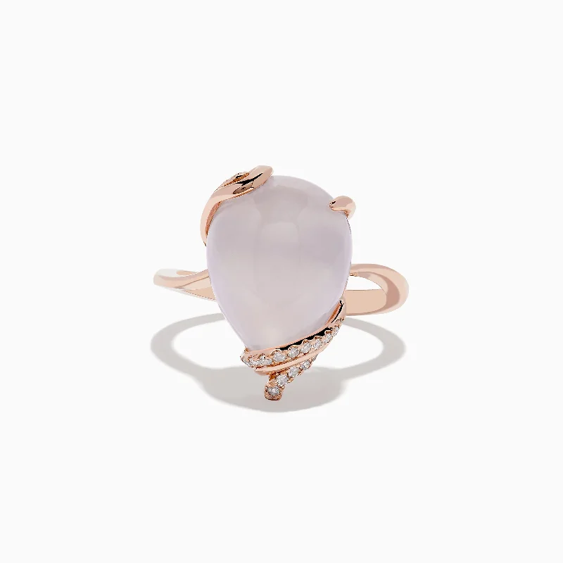 14K Rose Gold Rose Quartz and Diamond Ring