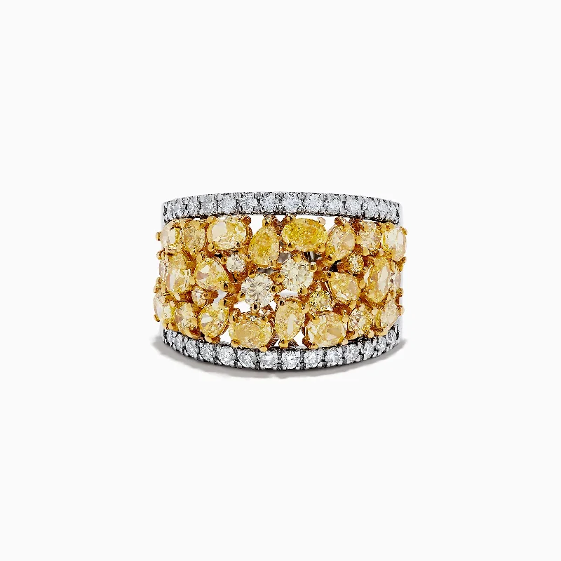 14K Two-Tone Gold Multi Shaped Yellow Diamond Statement Ring 4.11 TCW