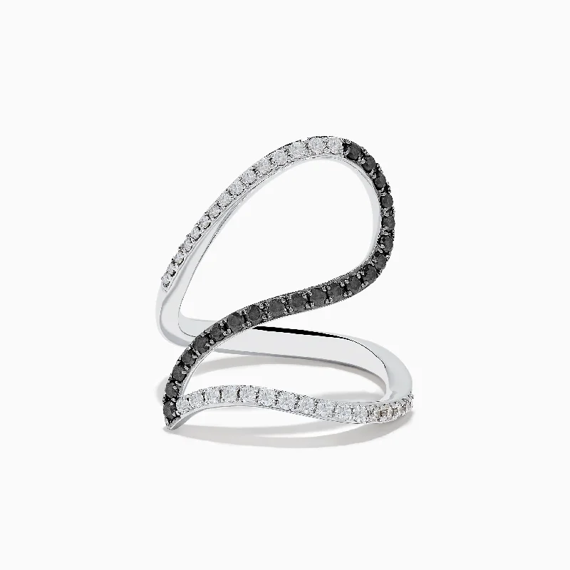 14K White Gold Black and White Diamond Fashion Ring